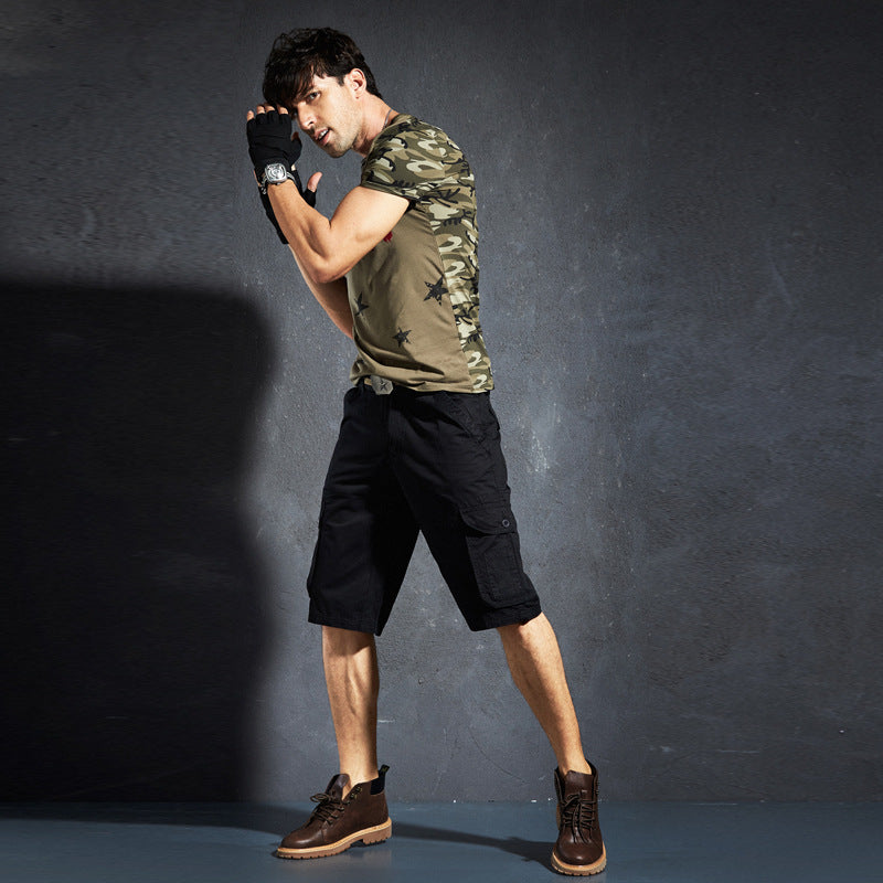 Classic Casual Workwear Five-Point Pants Loose Cotton Multi-Pocket Youth Casual Men