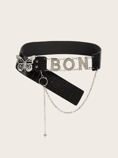 American Retro Decoration Butterfly Drill Buckle Personality Belt