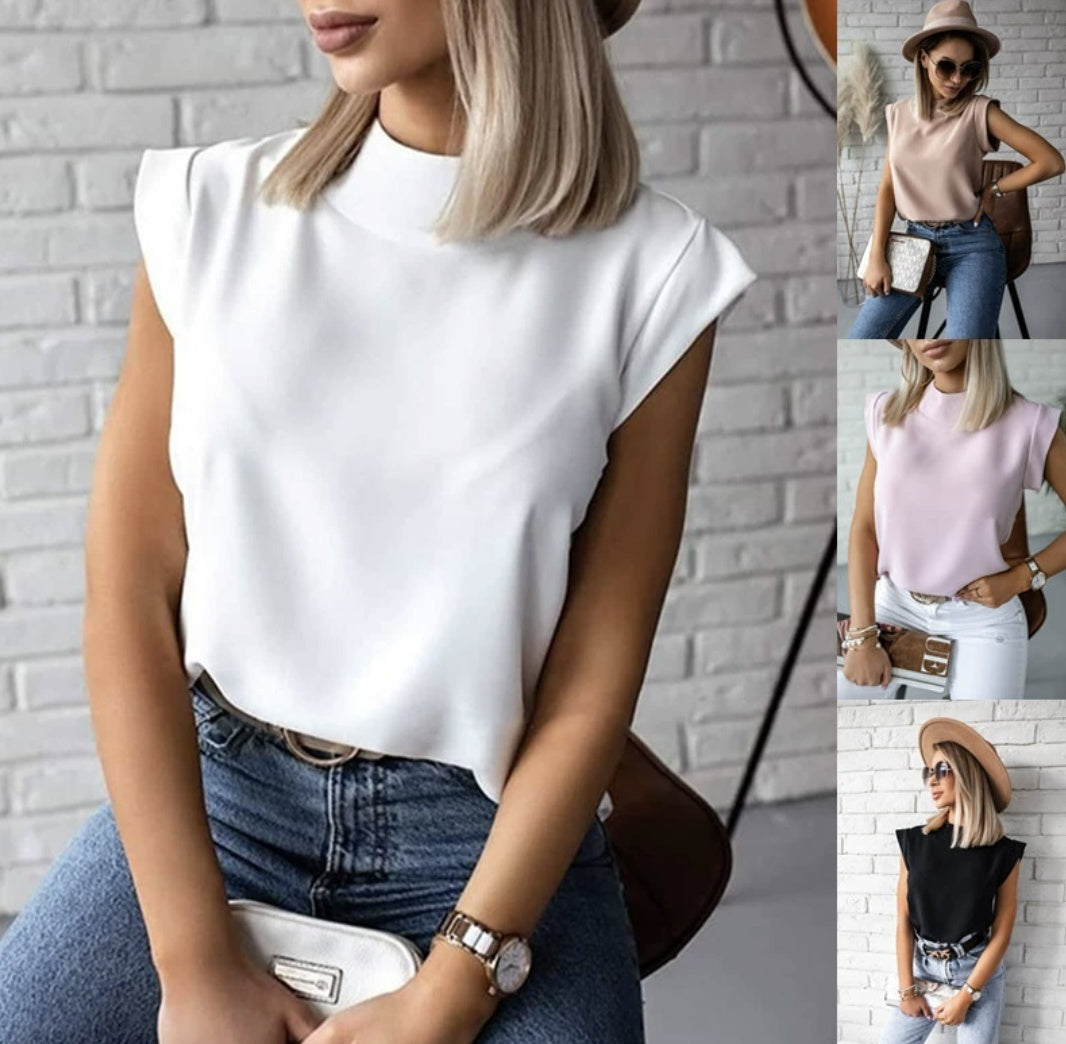 Summer Simple Stand Collar Printed Ladies Shirt Tops Women