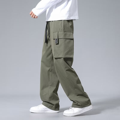 Large Loose Pockets Drawstring Boys Straight Cargo Pants