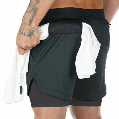 Mens Sports Running Shorts Gym Training Fitness Bottoms Double Layer With Pocket